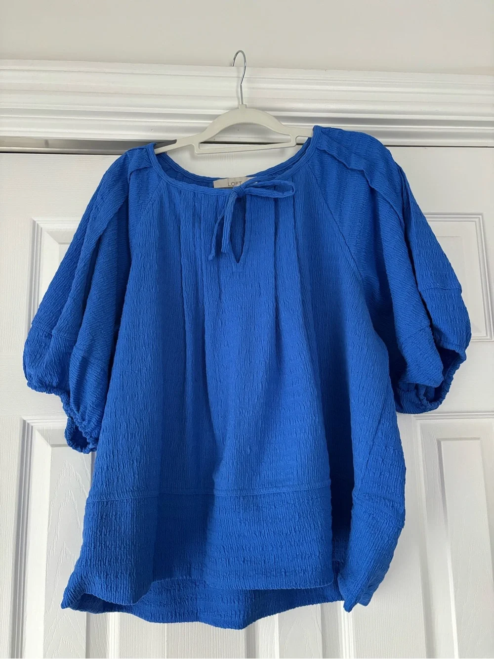 LOFT Women's Blue Textured Tie-Neck Blouse